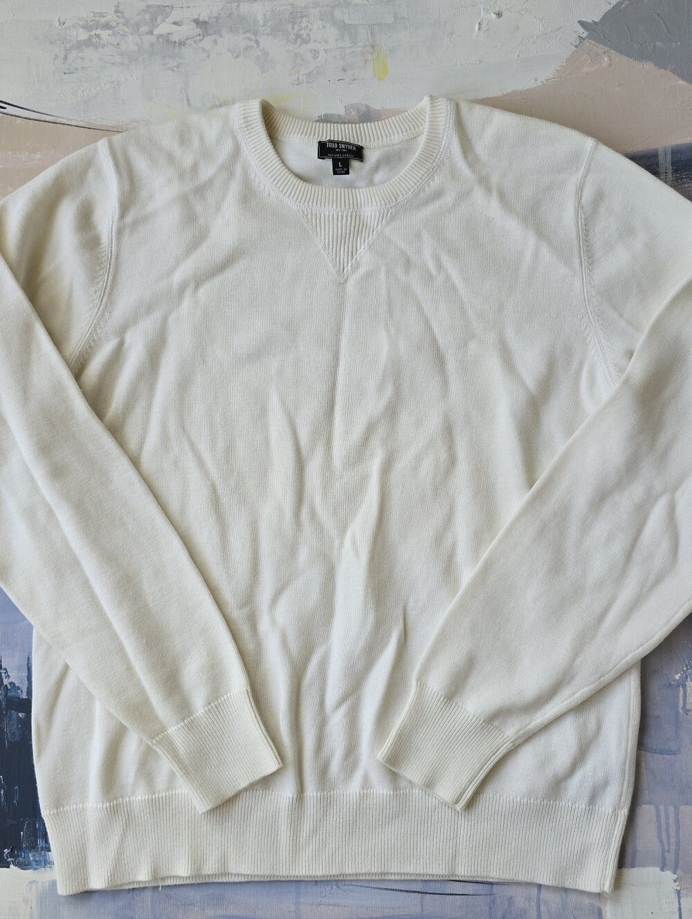 Todd Snyder Mens Cashmere Cotton Crewneck Sweater Ivory White Sz Large